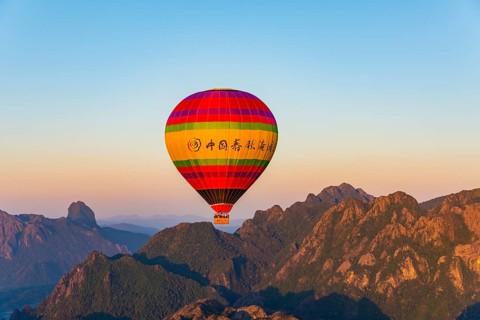 Colorful hot air balloon in the air