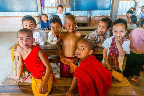 School children sitting at their desks