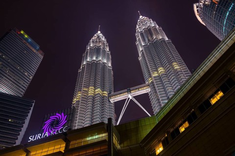 Lit Petronas Towers at night