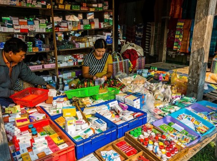 Market stall with medicine