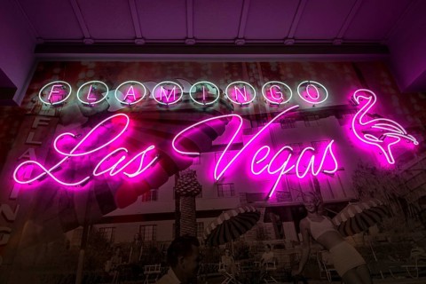 Logo of neon tubes in the entrance area