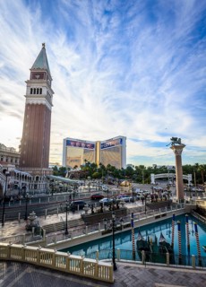 View from casino and luxury hotel The Venetian to hotel The Mirage