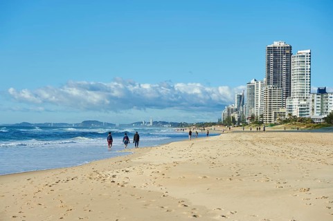 Sandy beach with view to skyline of Surfers Paradise