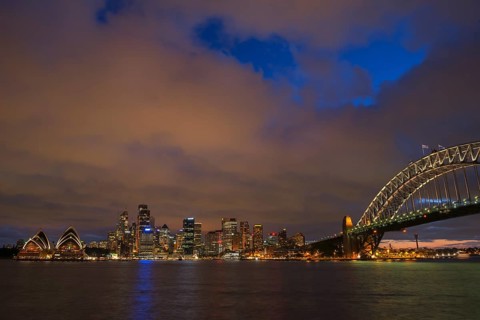 Harbour Bridge and skyline at night