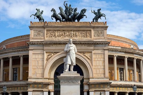 Politeama Theatre with memorial of Ruggiero Settimo