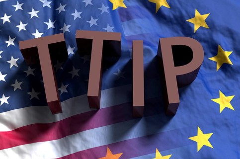 USA and EU Flag with TTIP writing