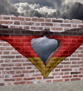 Merkel diamond on s wall with German flag