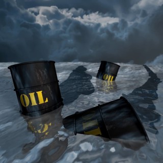 Oil barrels floating in the sea