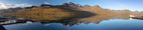 Mountain landscape reflected in Faskruosfjorour
