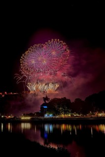 Colorful fireworks at the Ehrenbreitstein Fortress
