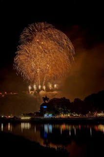 Colorful fireworks at the Ehrenbreitstein Fortress