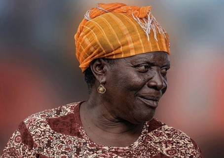 Portrait of a woman at a market