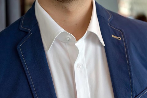 White shirt with casual blue jacket