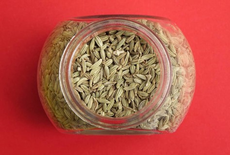 Fennel seed in glass (Foeniculum vulgare)