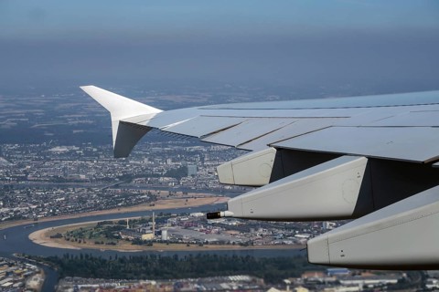 Wing of a passenger aircraft after take-off via Dusseldorf