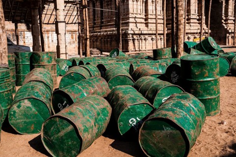 Old rusty oil drums