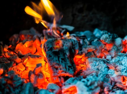 Charcoal and flames