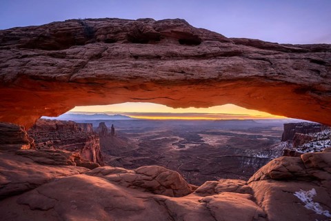 View through arch Mesa Arch at sunrise