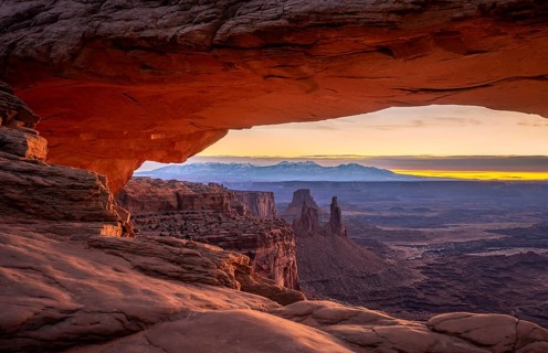 View through arch Mesa Arch at sunrise