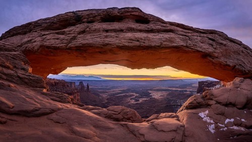 View through arch Mesa Arch at sunrise