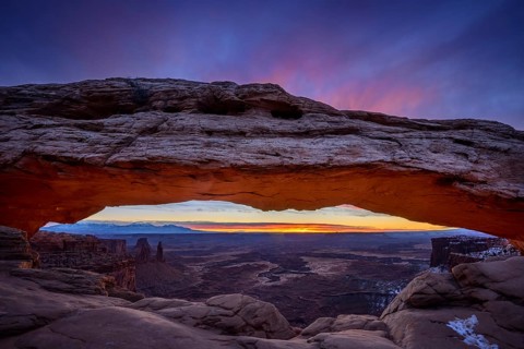 View through arch Mesa Arch at sunrise