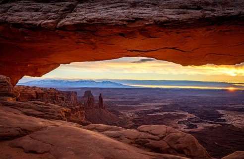 View through arch Mesa Arch at sunrise