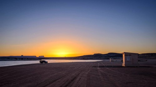 Beach cabin at sunrise