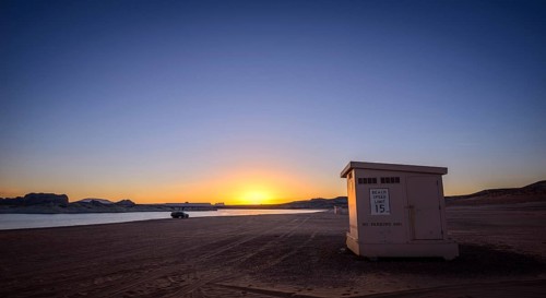 Beach cabin at sunrise