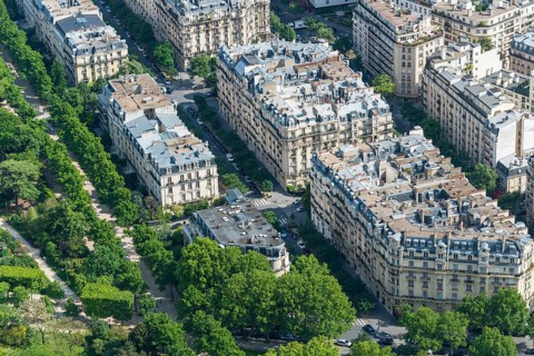 View of houses and streets from Eiffel Tower