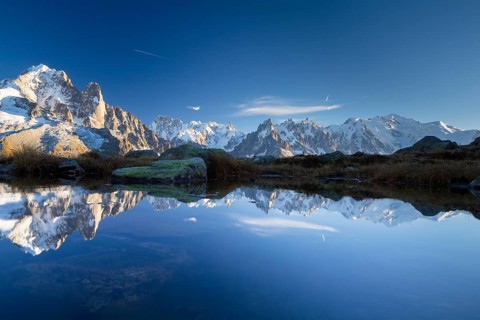 Mont Blanc massif reflected in the Lac des Chesery