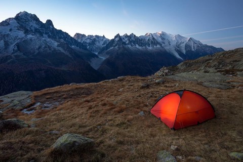 Tent with view of Mont Blanc