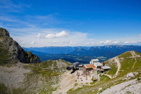 Karwendel Mountains Nature Information Centre with giant telescope