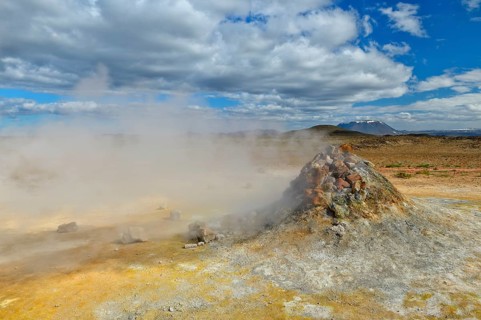 Steaming fumarole and solfatare