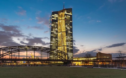 Brightly lit European Central Bank