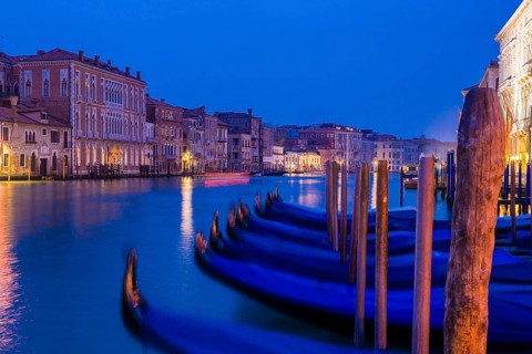Grand Canal with gondolas at the blue hour