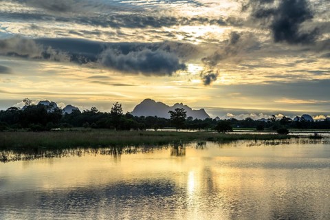 Sunset above tower karst mountains