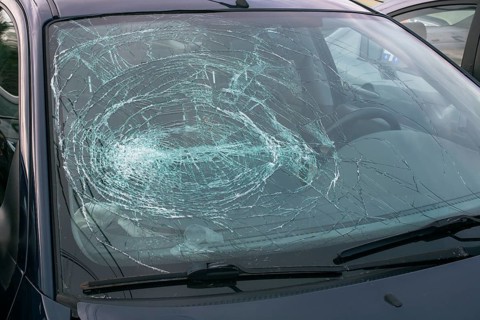 Smashed windshield of a car