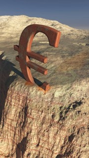 Euro symbol on edge of cliff