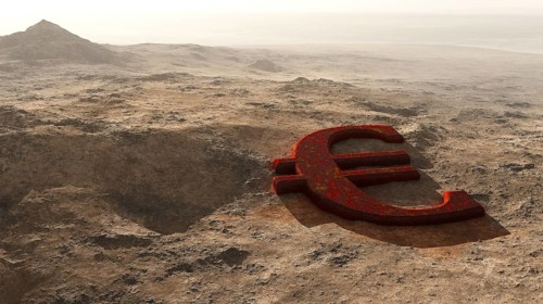 Euro symbol rusting in desert