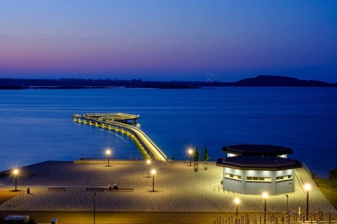 Illuminated pier in the harbour
