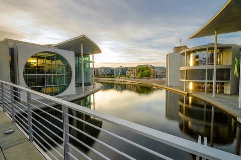 Spree river and Marie-Elisabeth-Luders-Haus