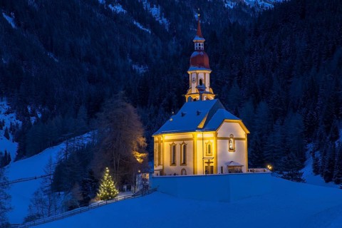 Illuminated mountain church