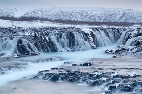 Waterfall Bruarfoss in winter