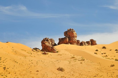 Hill almost fully covered with sand from a sand dune