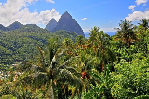 Tropical landscape with the two Pitons