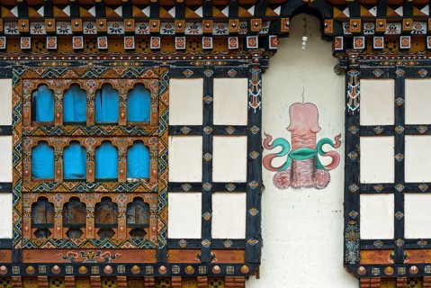 Phallus mural on residential house facade
