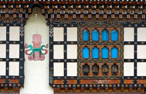 Phallus mural on residential house facade