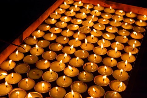 Butter lamps in a Buddhist monastery