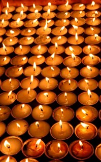 Butter lamps in a Buddhist monastery