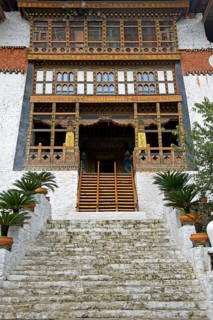 Stairs to the entrance of the monastery fortress Punakha Dzong